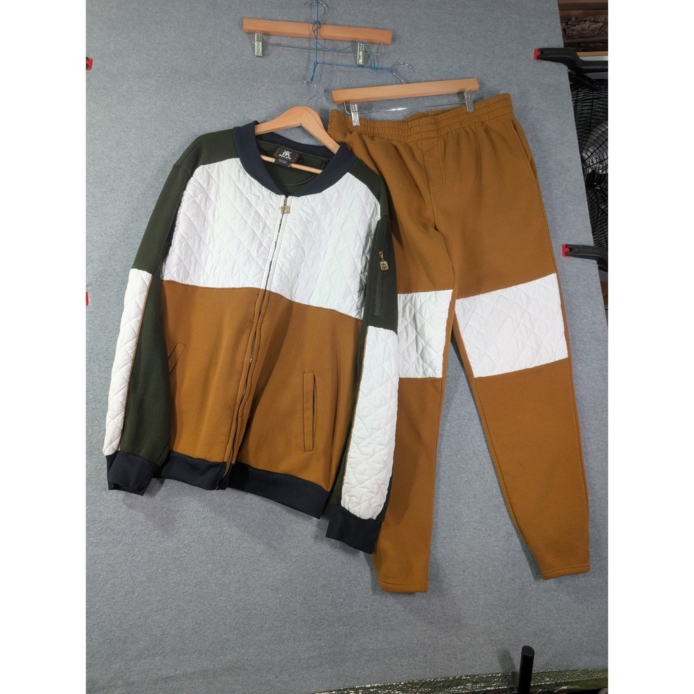 Red Ape 2XL Track Suit Set Quilted Colorblock Bomber Jacket Joggers Y2K Style